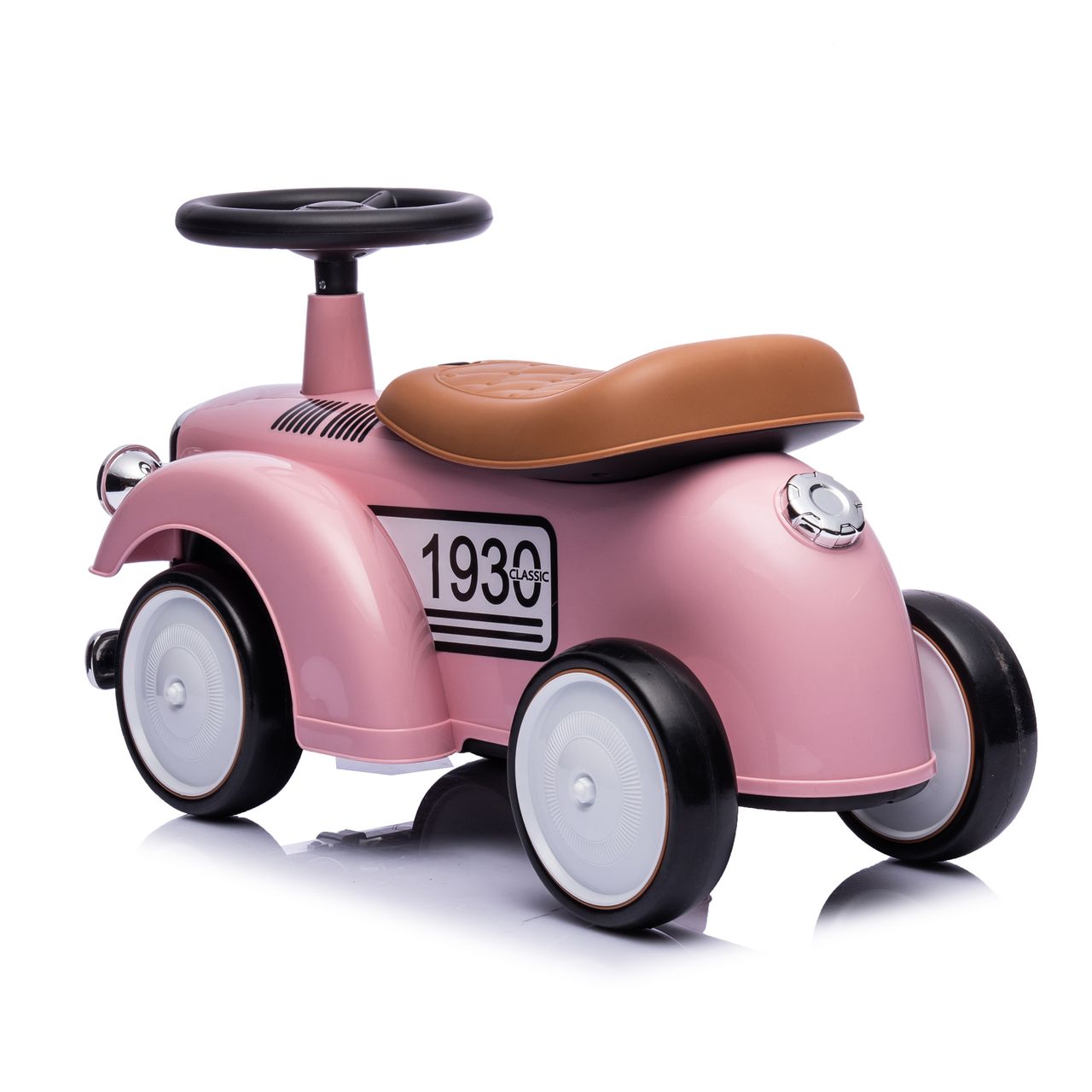 Lemodo Rutschauto ab 1 Jahr, Kinderauto im Retrodesign pink, Kinderfahrzeug mit Hupe