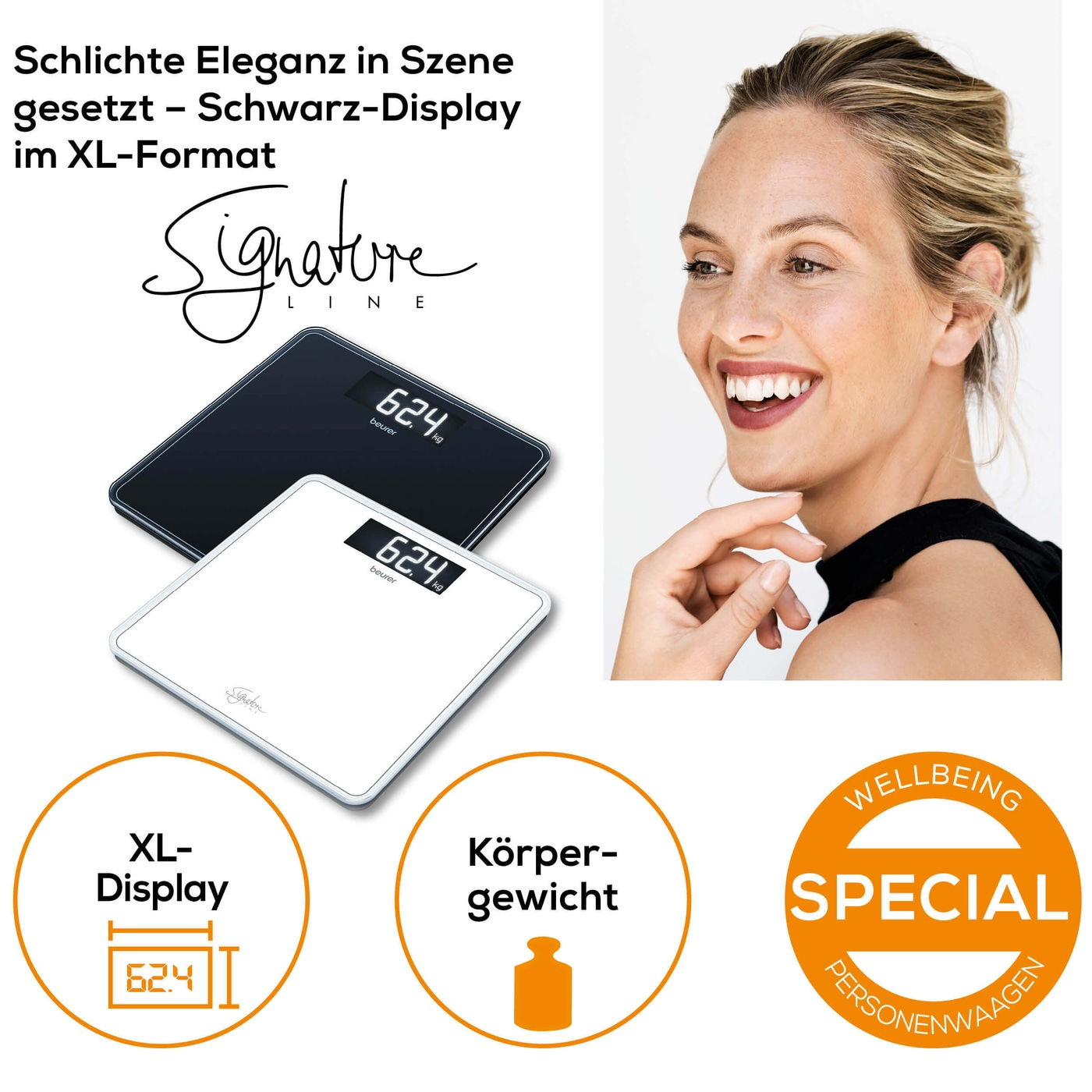 Glaswaage GS 400 SignatureLine Black-Große Personenwaage aus Glas im edlen Design - bis 200 kg