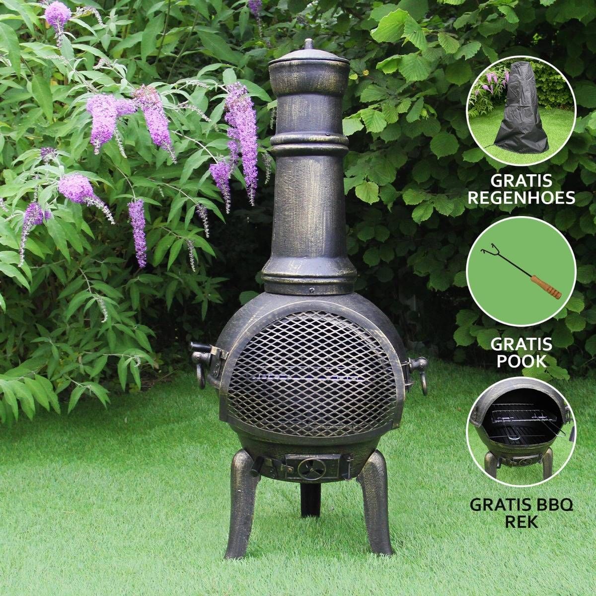Monstershop Gusseisen Gartenkamin mit Schutzhulle