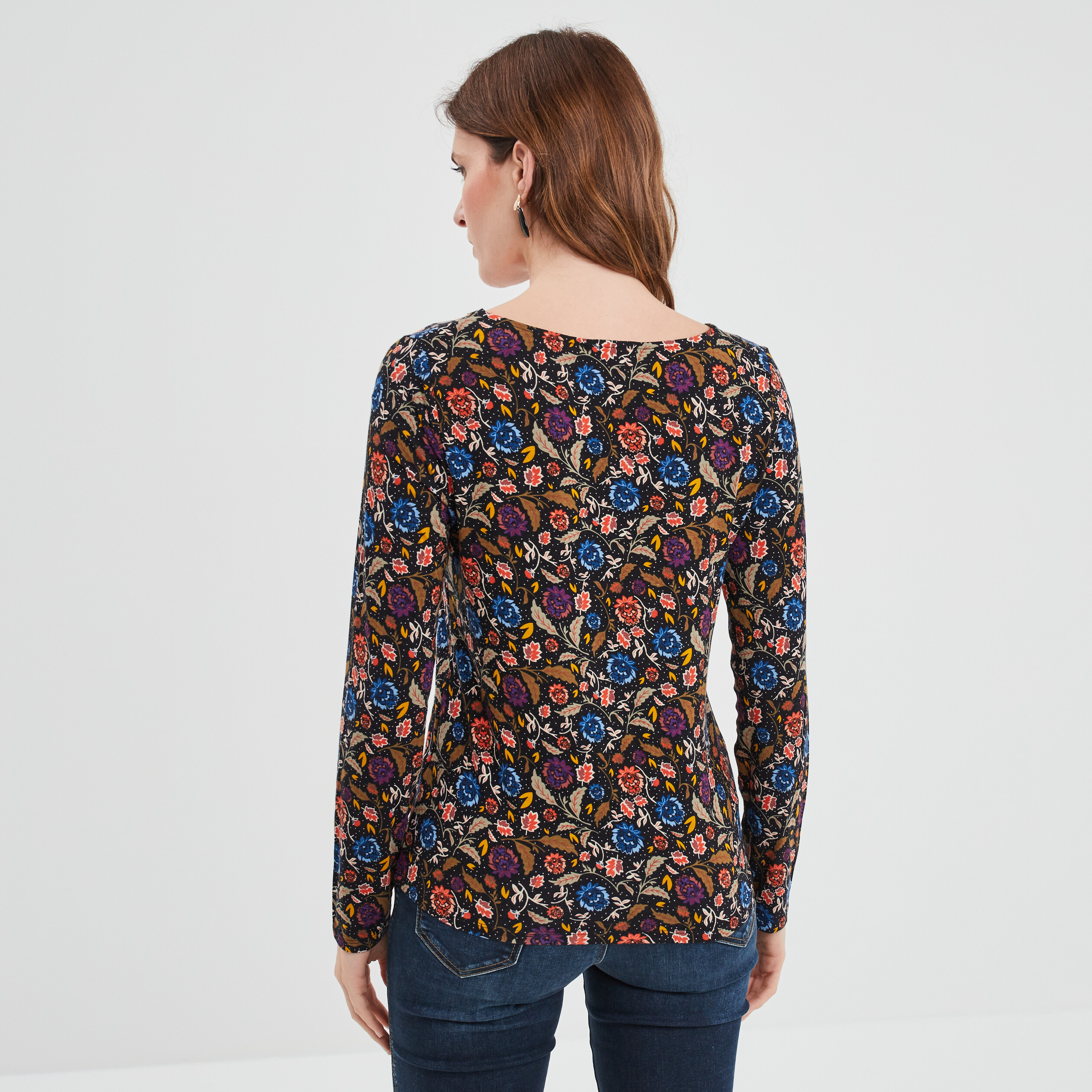 T-shirt col en V manches longues multicolore femme | La Halle