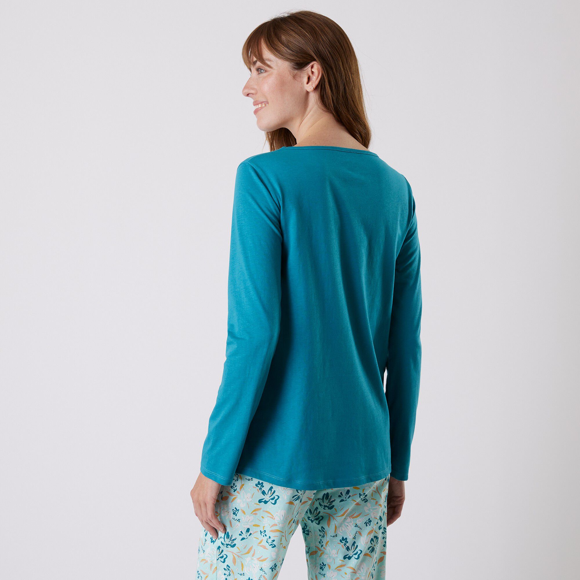 Tee-shirt pyjama manches longues imprimé placé 