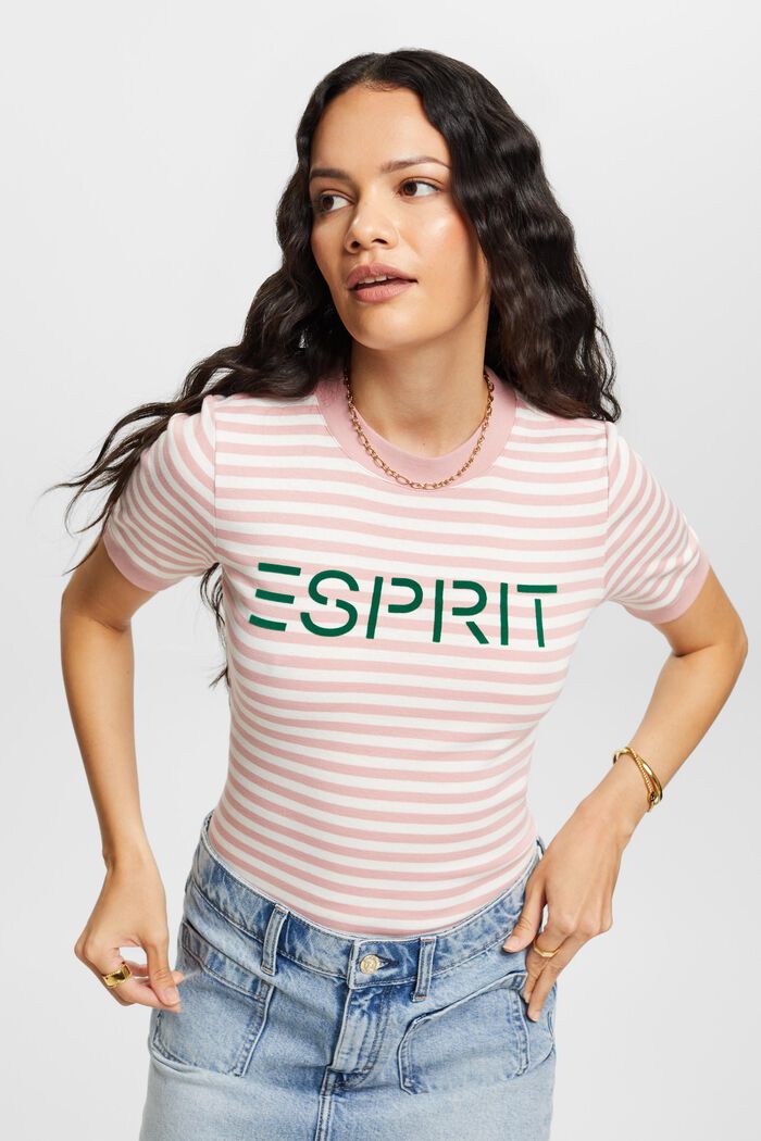 Gestreiftes Baumwoll-T-Shirt mit Logo-Print