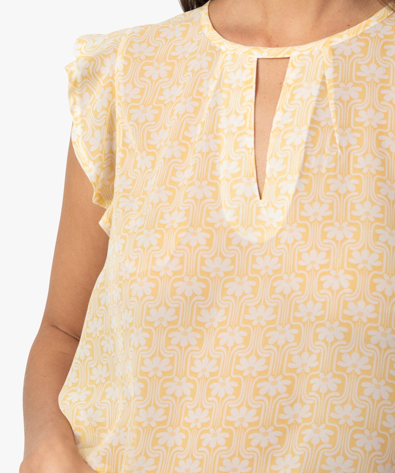 Blouse femme sans manches avec fente sur le décolleté imprime | GEMO