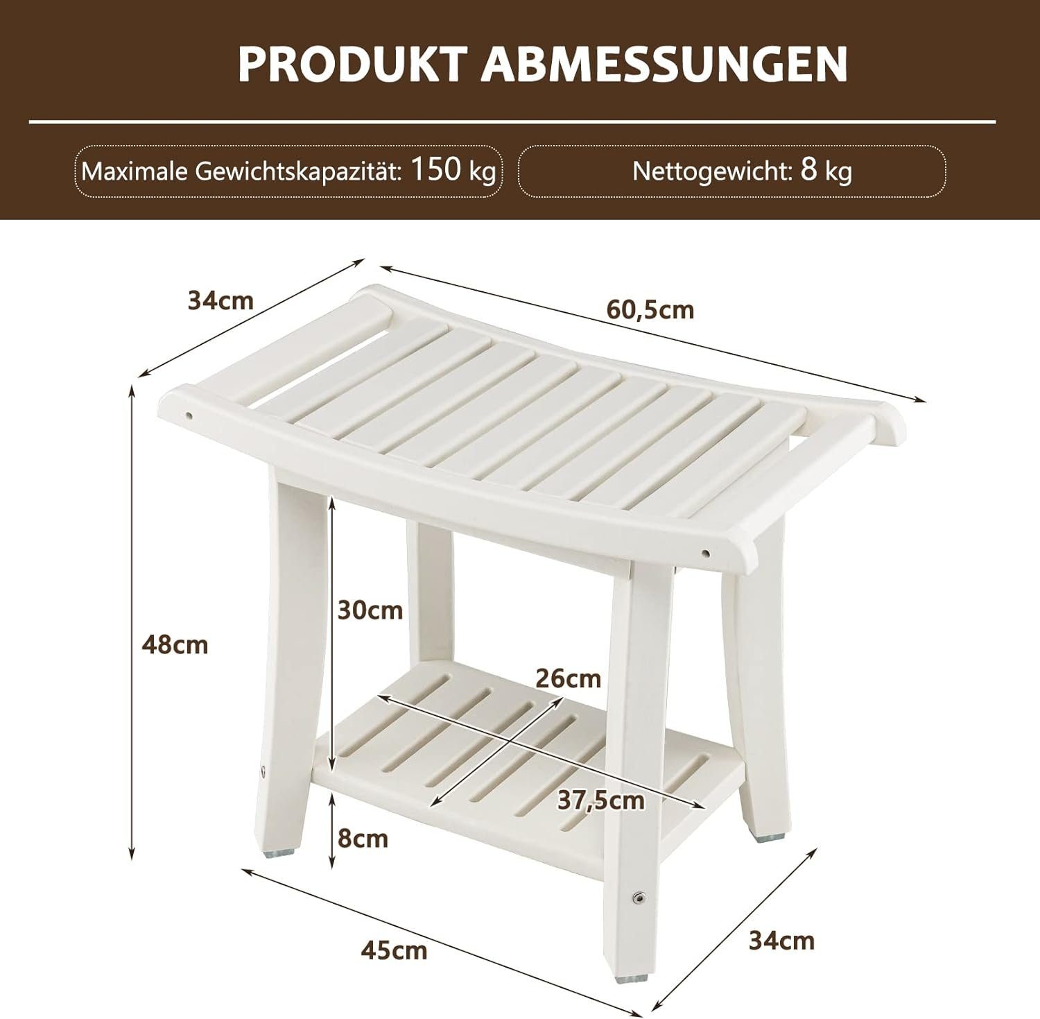 KOMFOTTEU Duschhocker Duschbank, belastbar bis 150,00 kg, mit Ablage