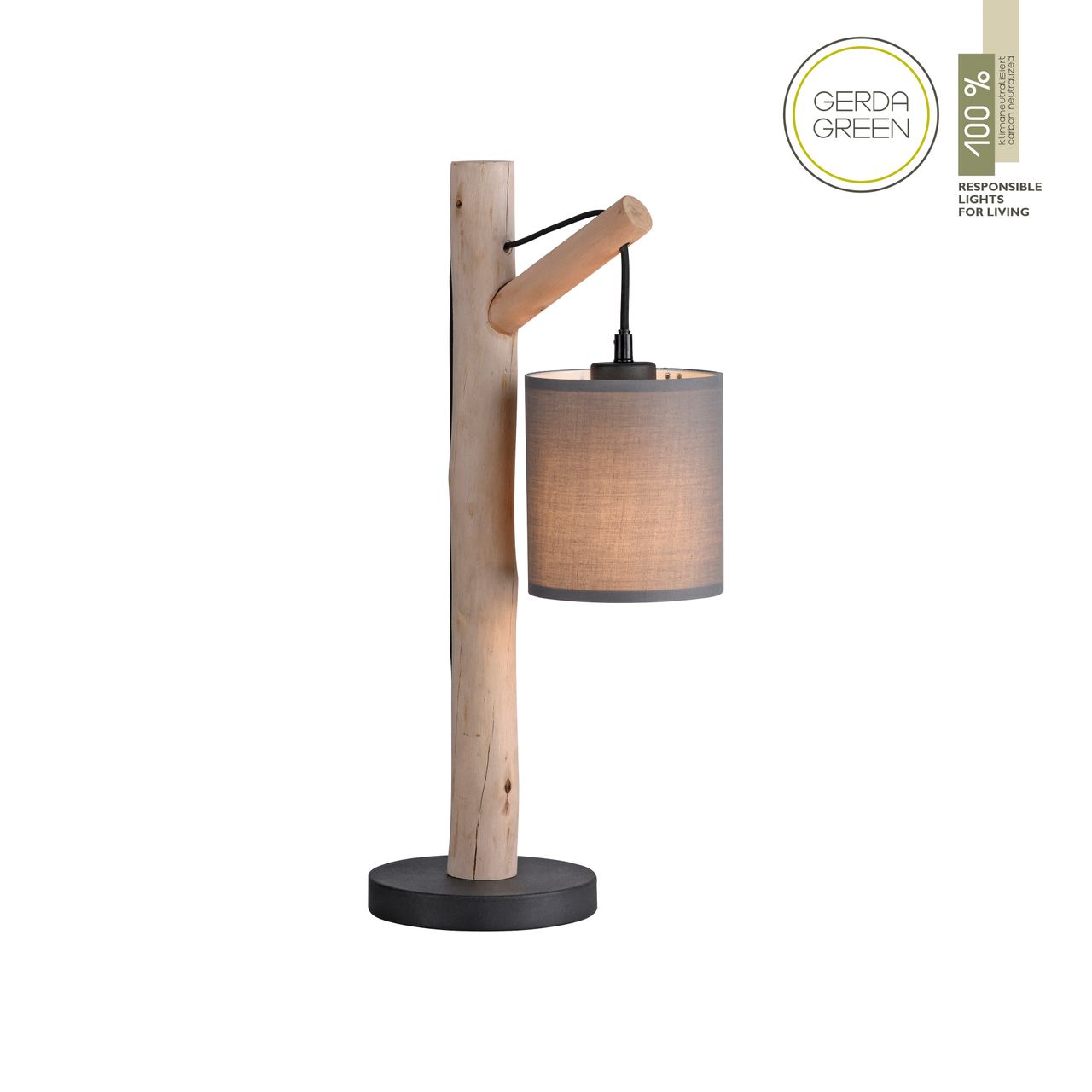 JUST LIGHT Tischleuchte GREEN TRIBU, 1x E27/10,00Watt max., Eukalyptusholz, Taupe