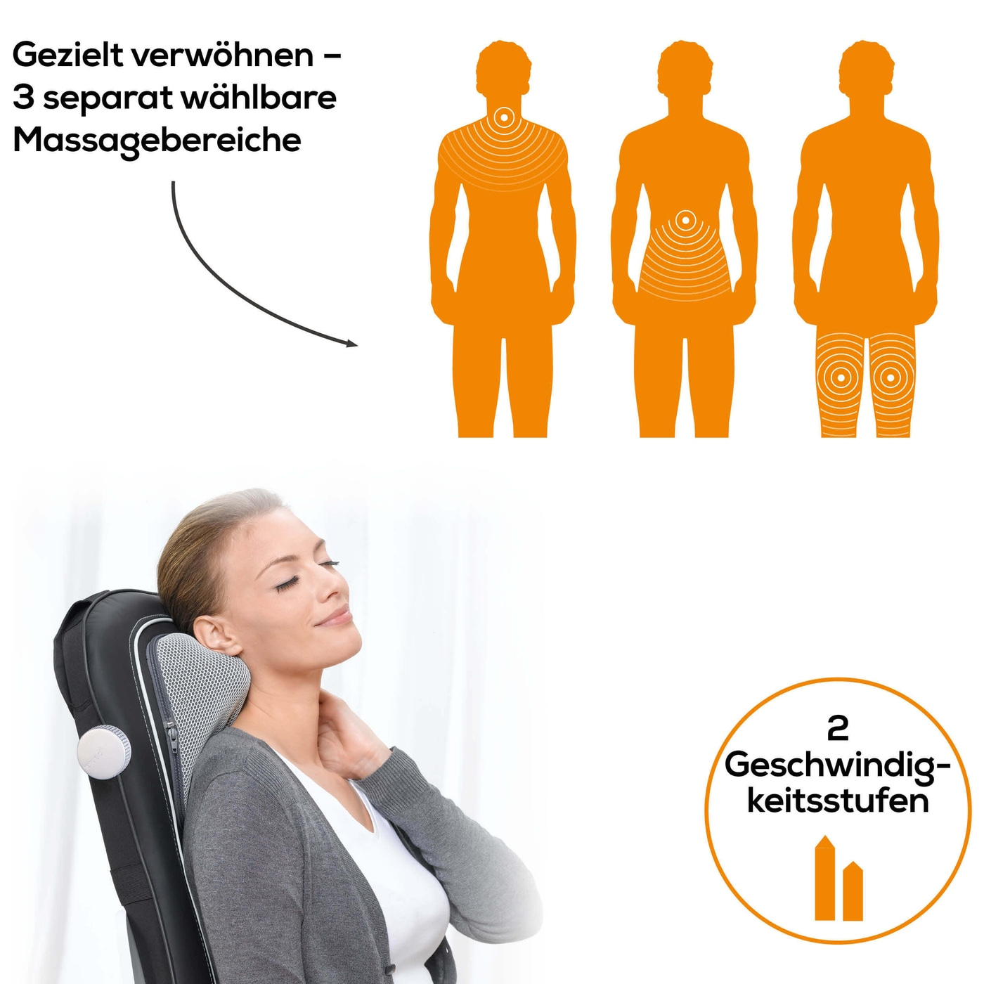 Beurer Shiatsu-Sitzauflage MG 260 HD-2-in-1-Sitzauflage Massagegrät für punktuelle Massage, Roll-, Nacken- & Rückenmassage