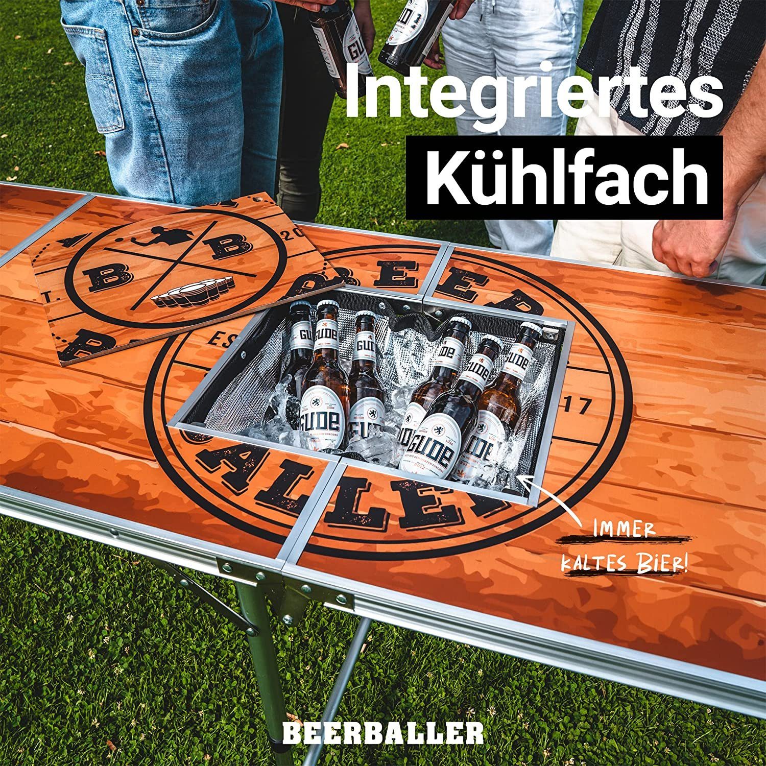 DOTMALL Tischsitz Folding Bier Pong Tabelle 240x60x55 cm MDF und Aluminium