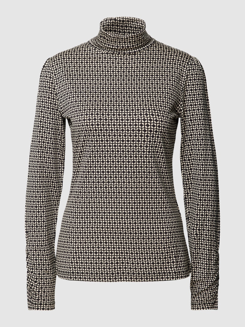 Longsleeve mit Rollkragen und grafischem Muster in schwarz