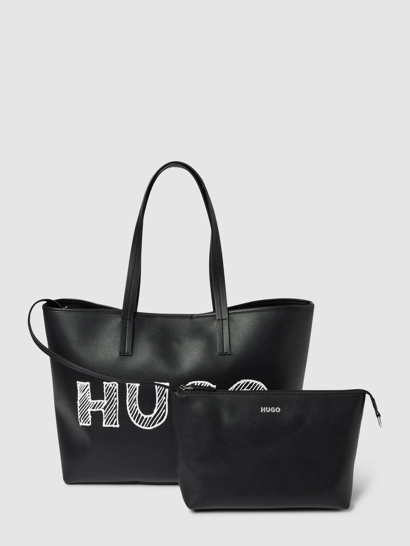 Shopper mit Label-Print Modell 'Chris' in schwarz