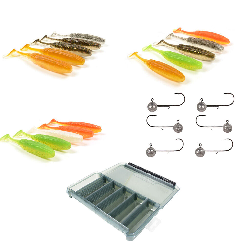 15 Shad 11,5 cm masalų pakuotė + 6 jig galvutės + dėžutė