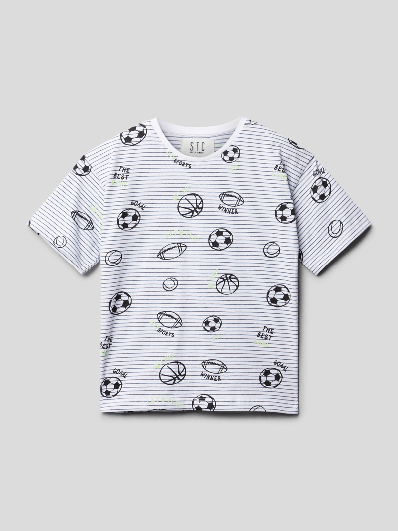 T-Shirt mit Streifenmuster in weiß