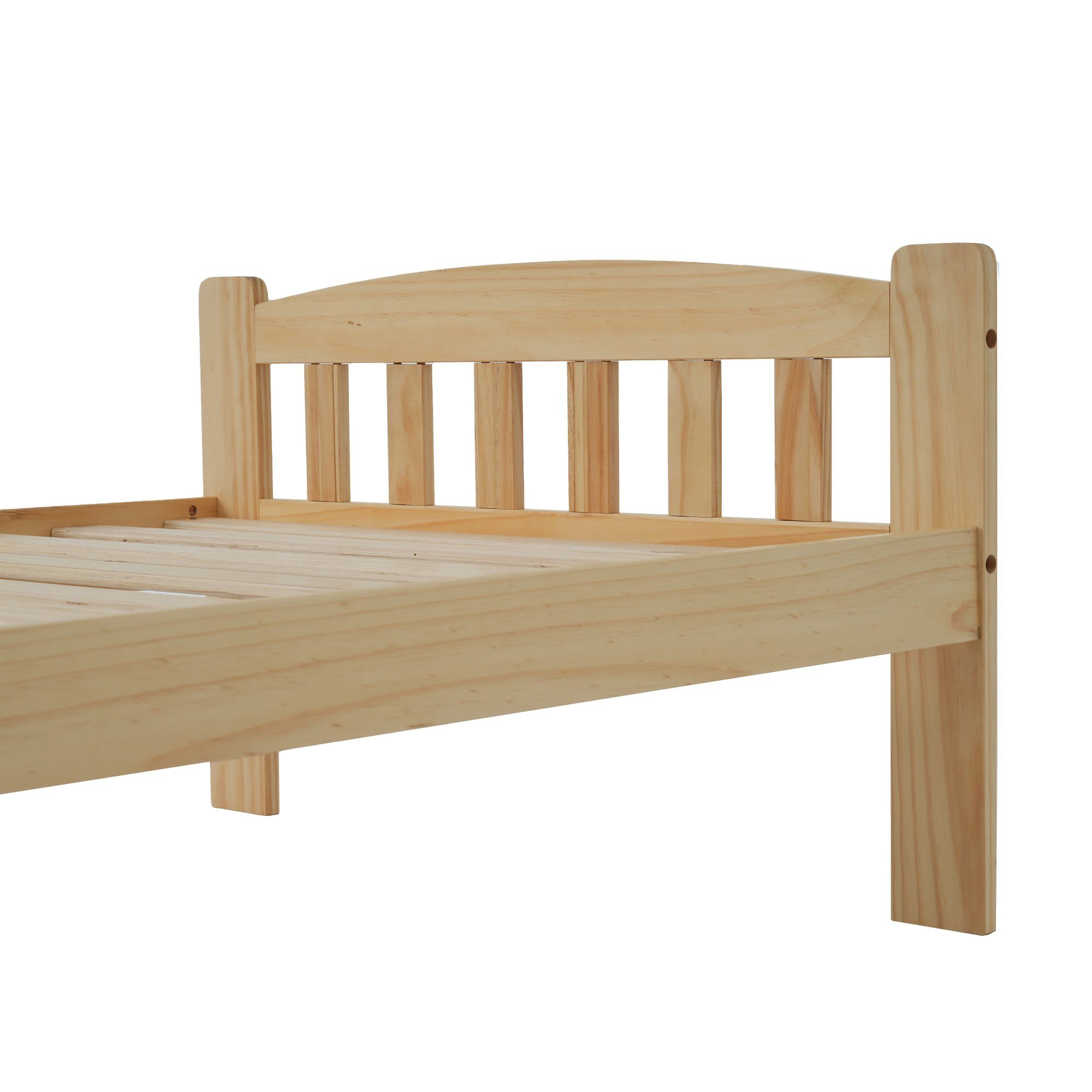 Fangqi Massivholzbett Massivholz Natur Bett mit Kopfteil und Lattenroste, 90/140x200cm,Natur, Solide Futonbett, Jugendbett, Erwachsenenbett