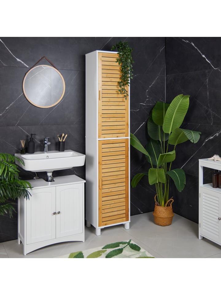 relaxdays Badezimmerschrank in Weiß/ Natur - (B)40 x (H)190 x (T)30 cm günstig kaufen onesize