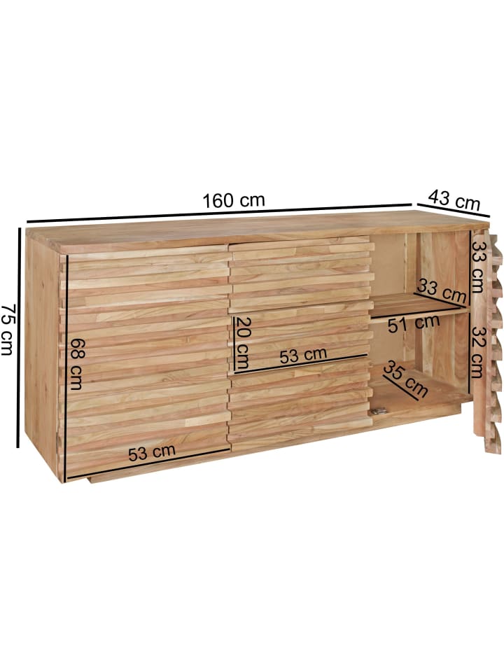 KADIMA DESIGN Sideboard 160 x 75 x 43 cm Massiv-Holz Natur Baumkante Anrichte günstig kaufen onesize