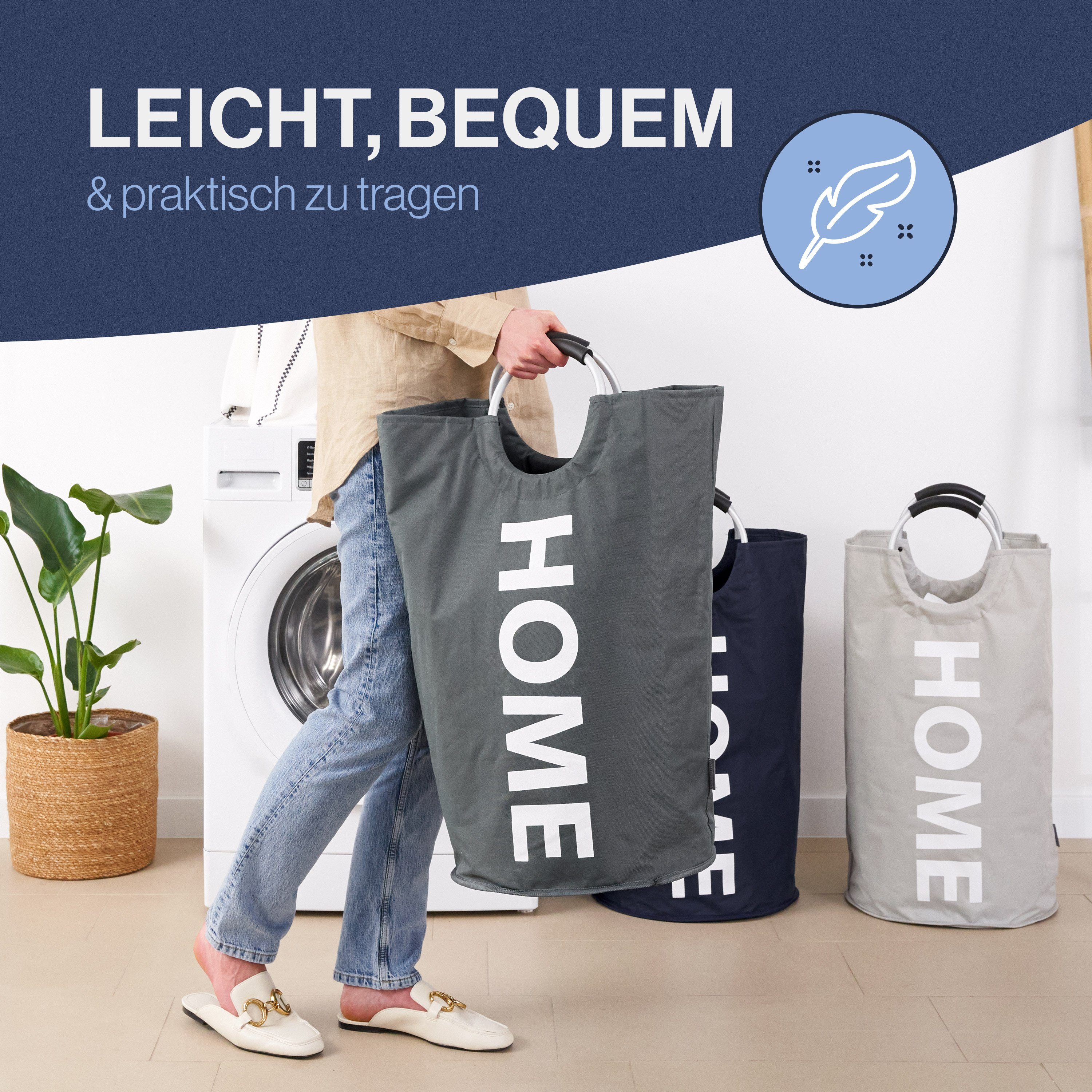 WELLENBORG Wäschetonne & Aufbewahrungskorb 82L Tragbar mit Griff -