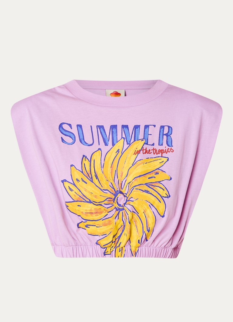 Farm Rio Crop top with print and shoulder pads