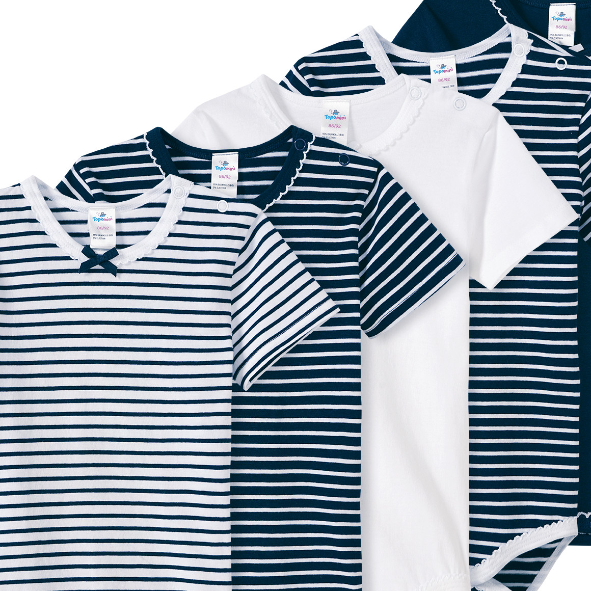 5 Baby Bodys mit Bio-Baumwolle