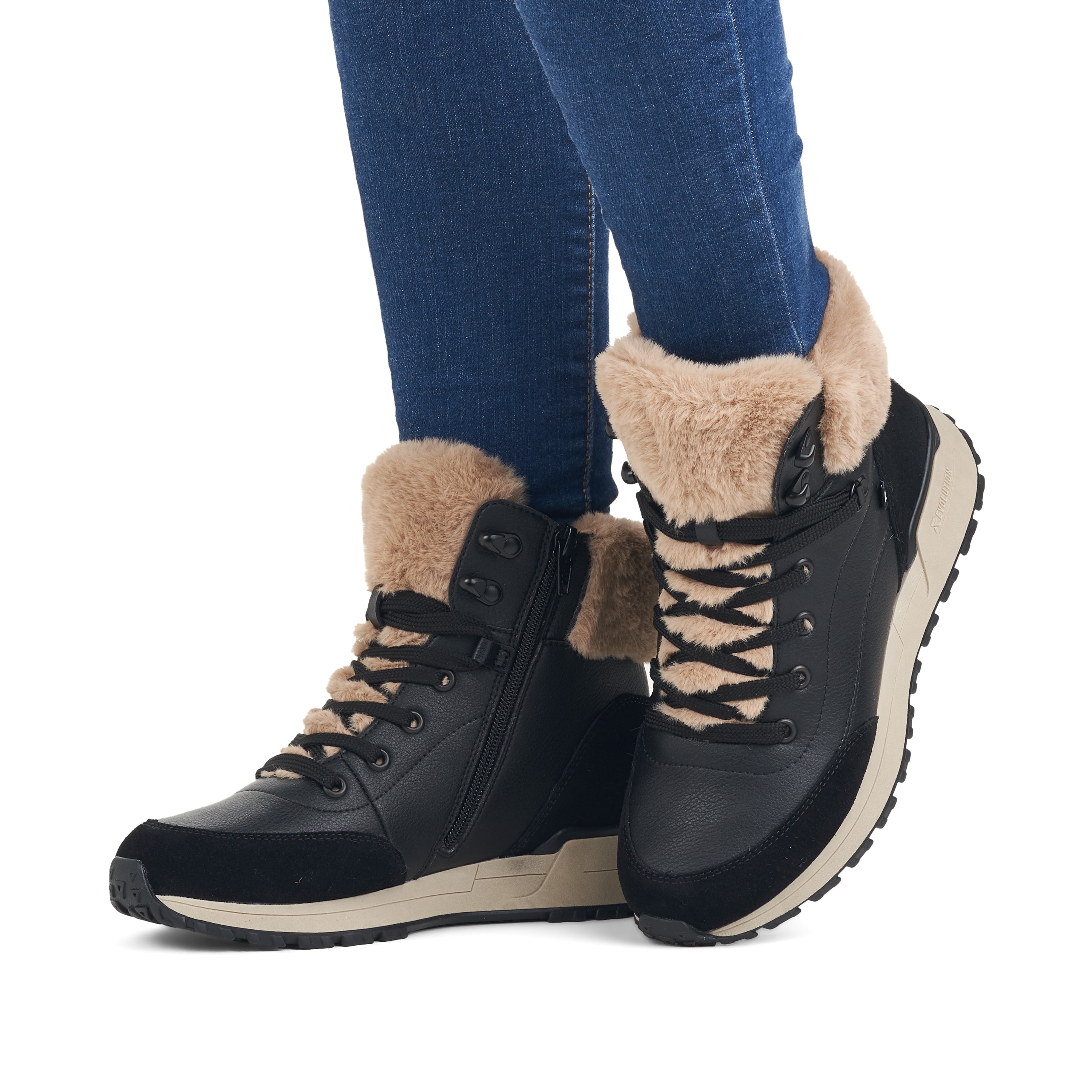 Rieker Damen Schnürstiefel midnight-black stone-grey