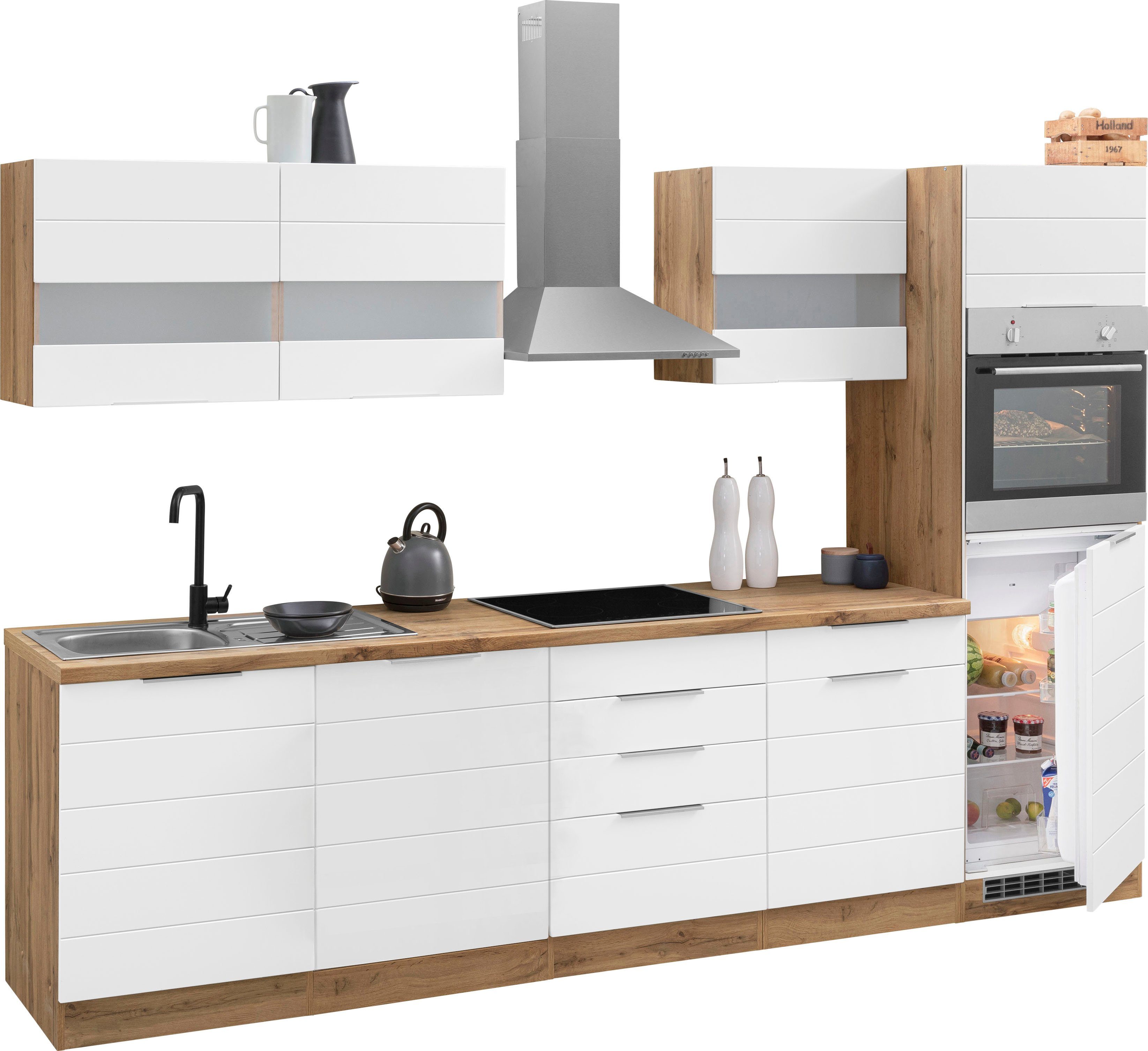 HELD MÖBEL Küche Luhe, 300 cm breit, wahlweise mit oder ohne E-Geräten, gefräste MDF-Fronten