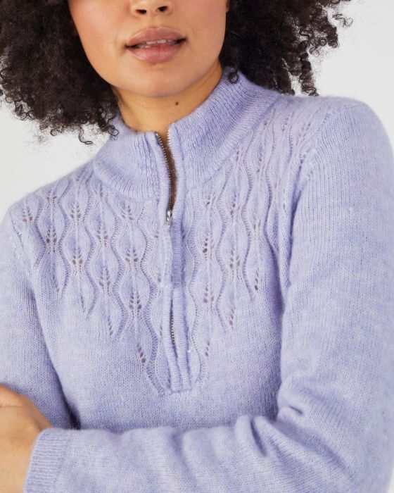 Pull col zippé fantaisie ajourée