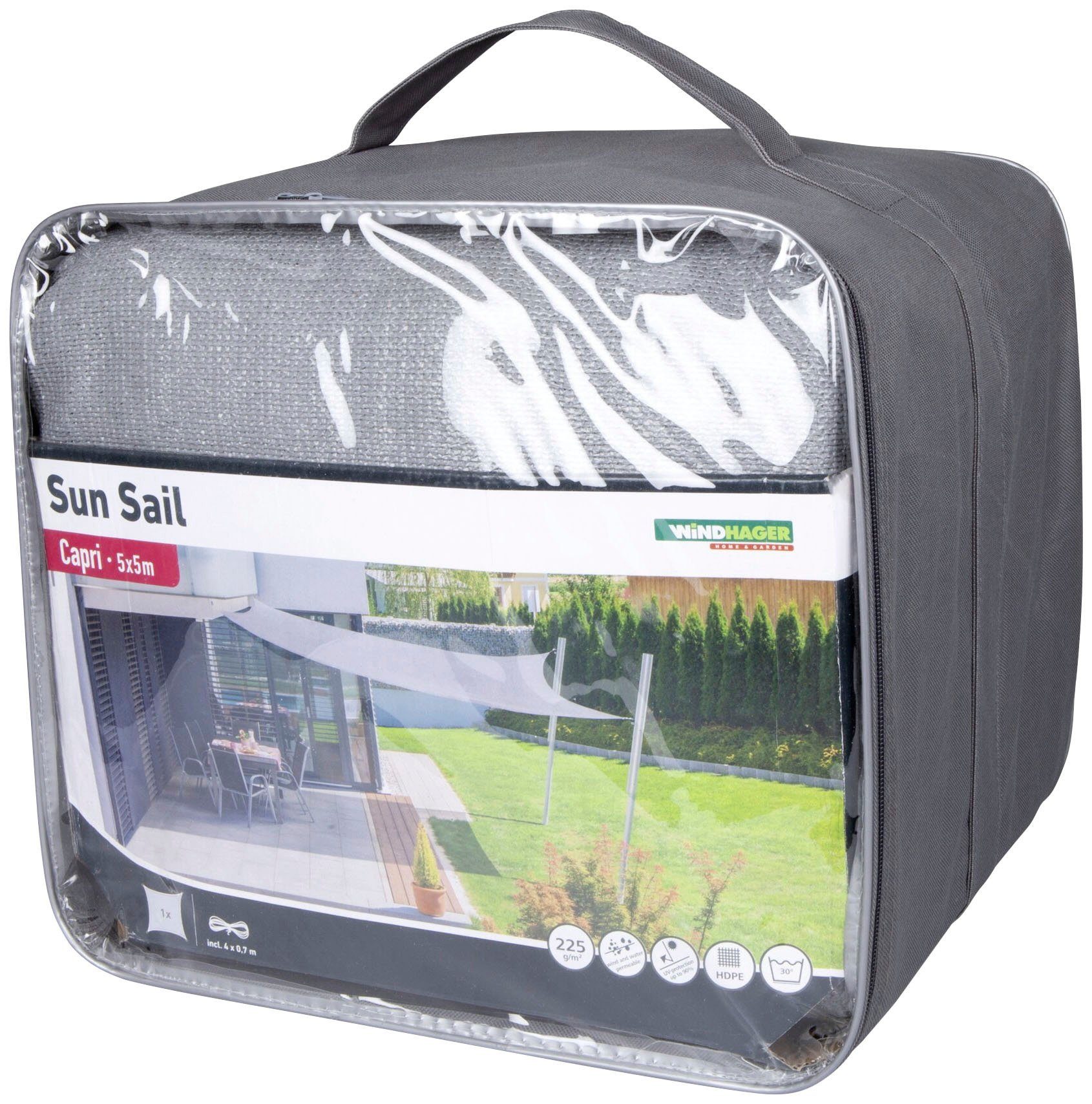 Windhager Sonnensegel Capri Quadrat, 5x5m, grau