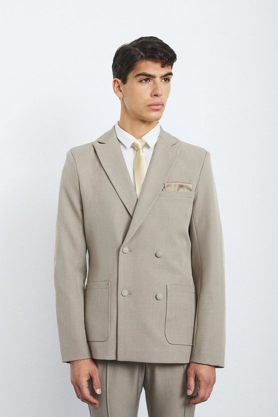 Strukturierter zweireihiger Blazer mit Aufnähern