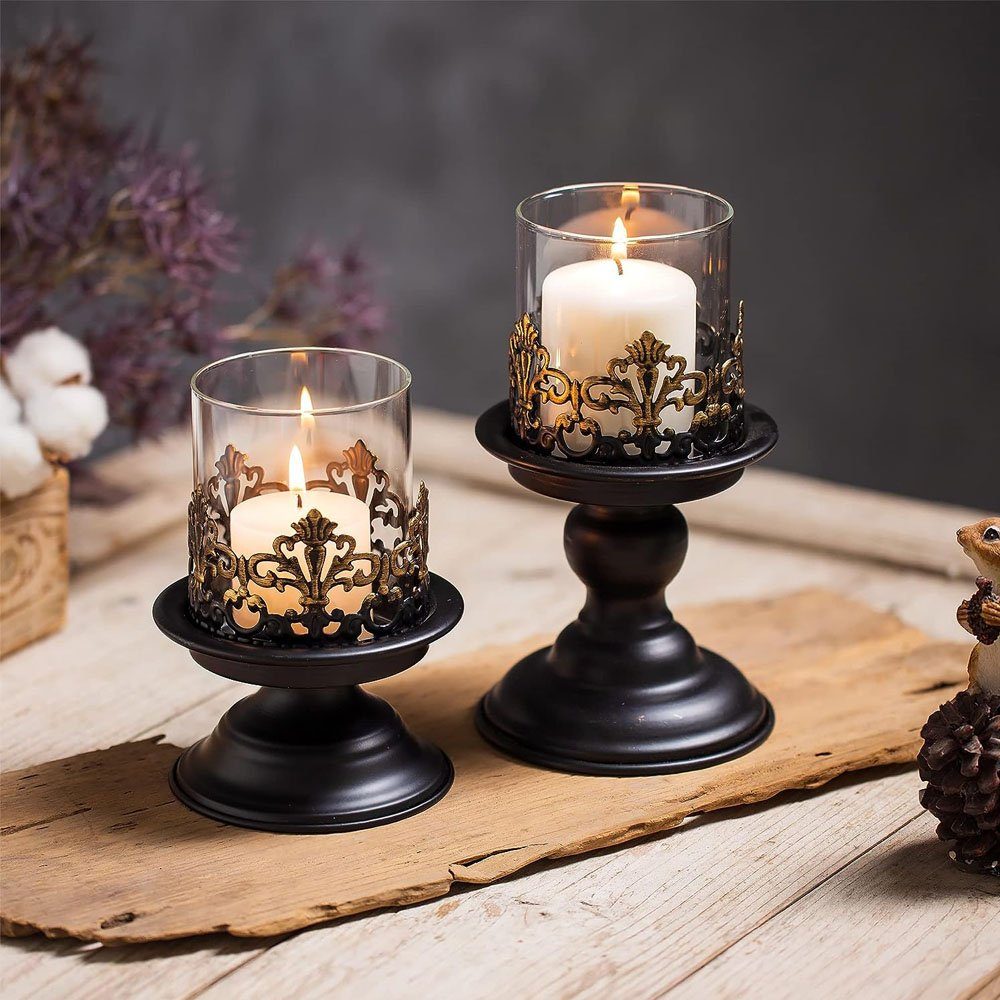 Sarfly Kerzenständer Kerzenleuchter -Vintage Metall Kerzenständer für Stumpenkerzen (2 St), für Weihnachtsdeko Ostern Advent Halloween Ramadan Taufe