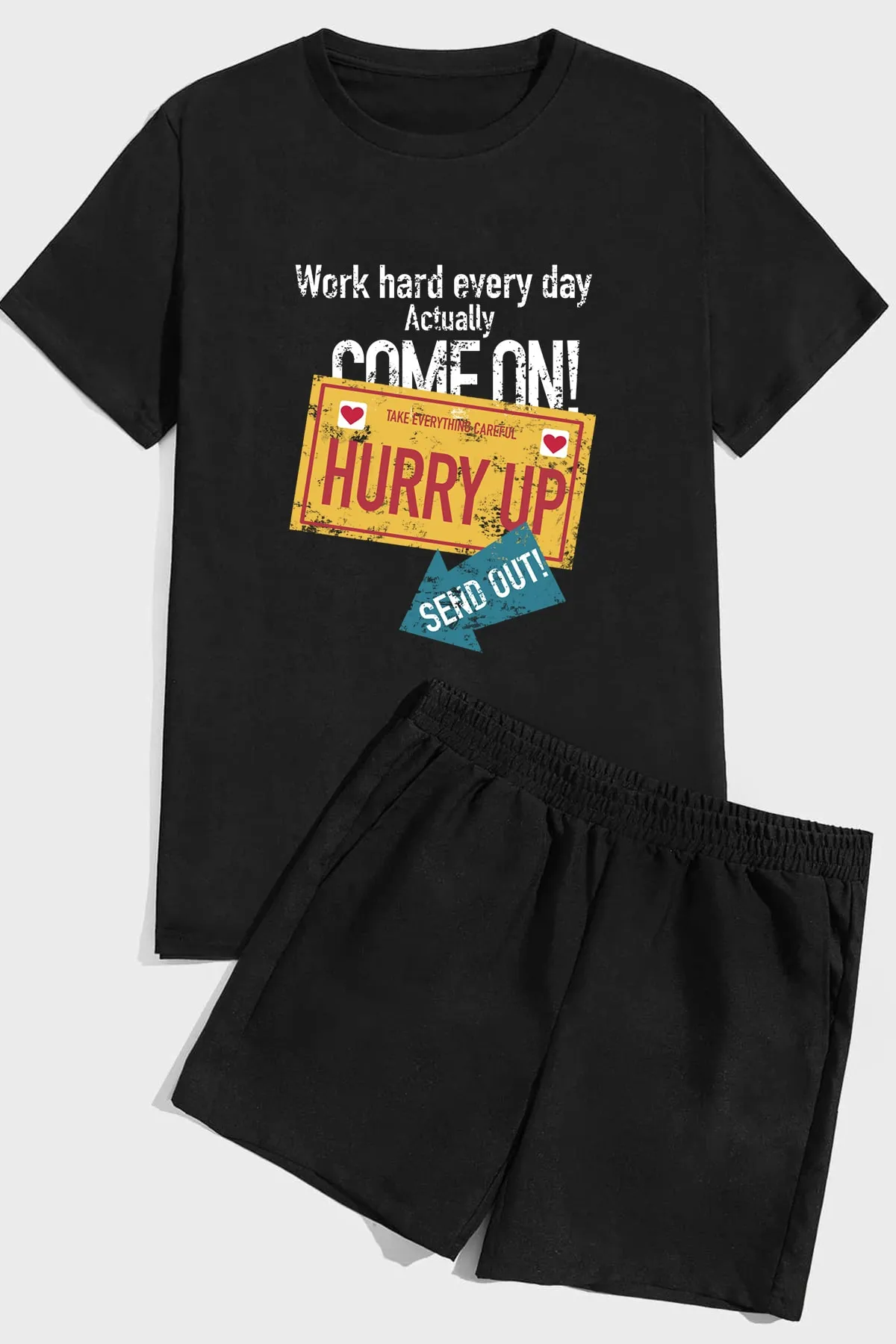 uyguntarz  Shorts-Set mit „Hurry Up“-Print