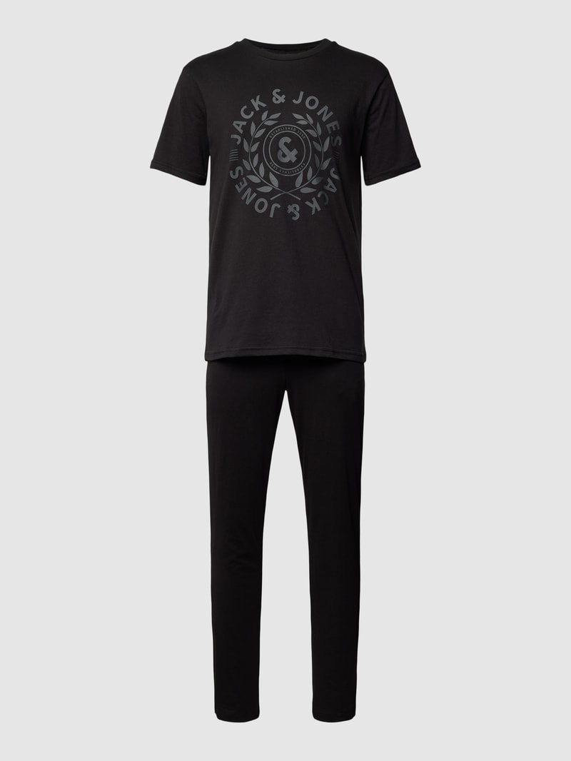 Pyjama mit Label-Print Modell 'JAMES' in schwarz