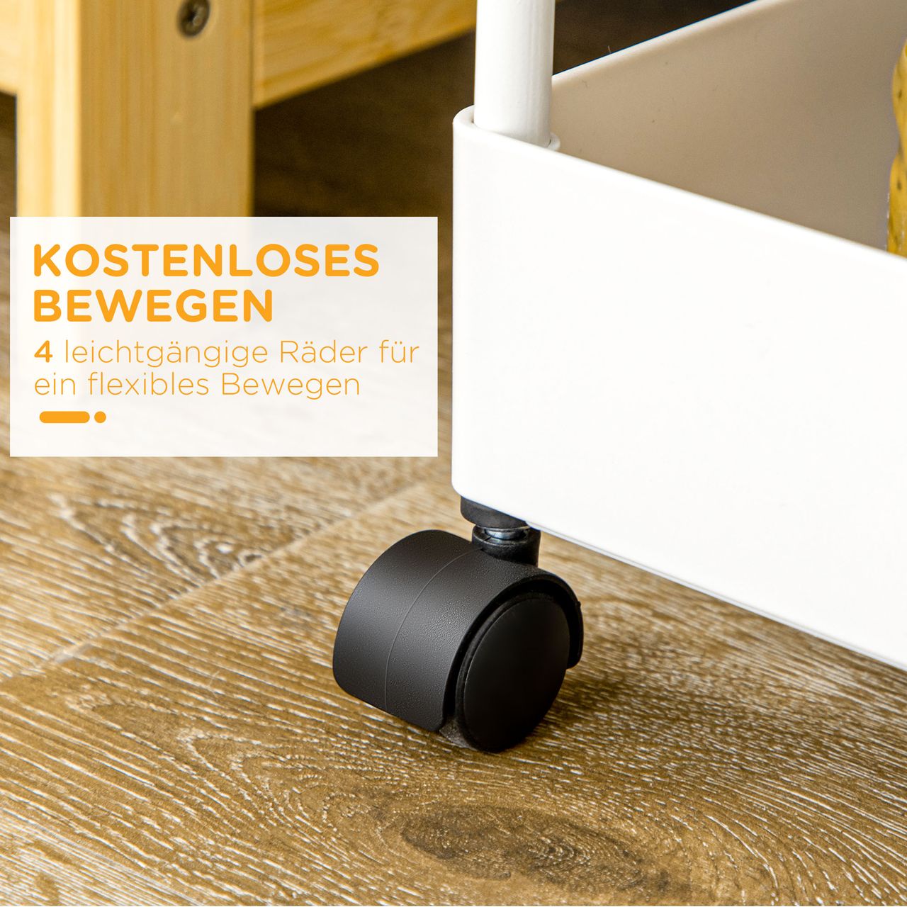 HOMCOM Rollwagen, Küchenregal mit 4 Ebenen, Küchenwagen mit Rollen, Servierwagen