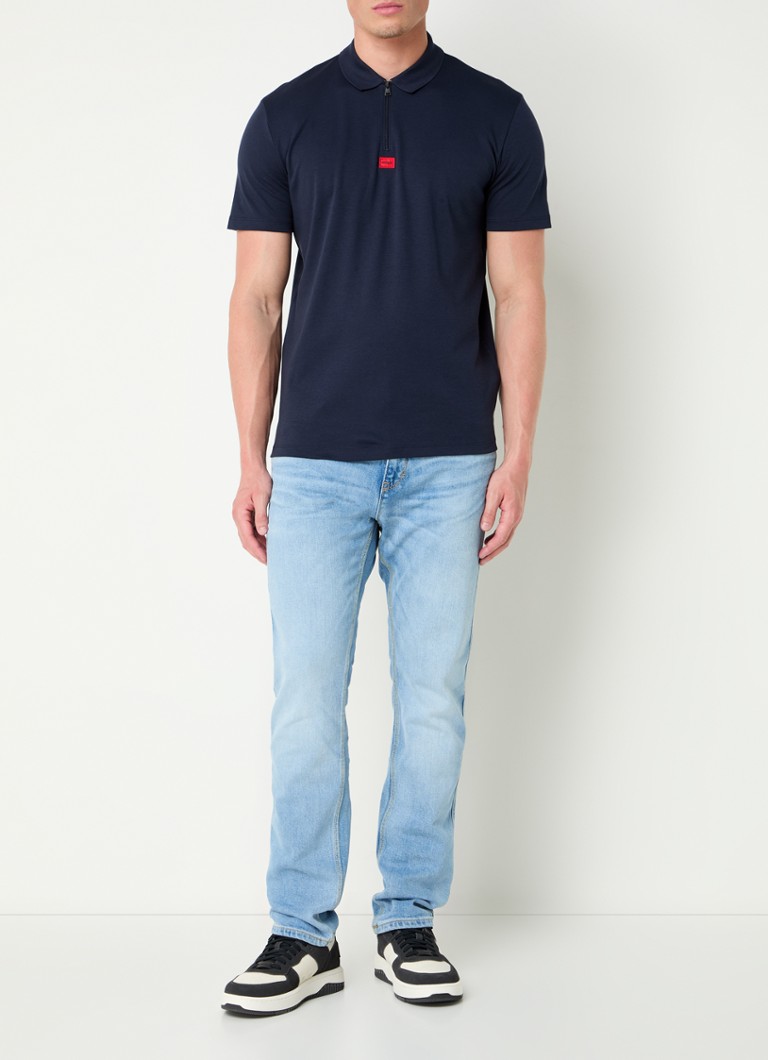 Polo HUGO BOSS Deresom de corte regular com logotipo e meio zíper.