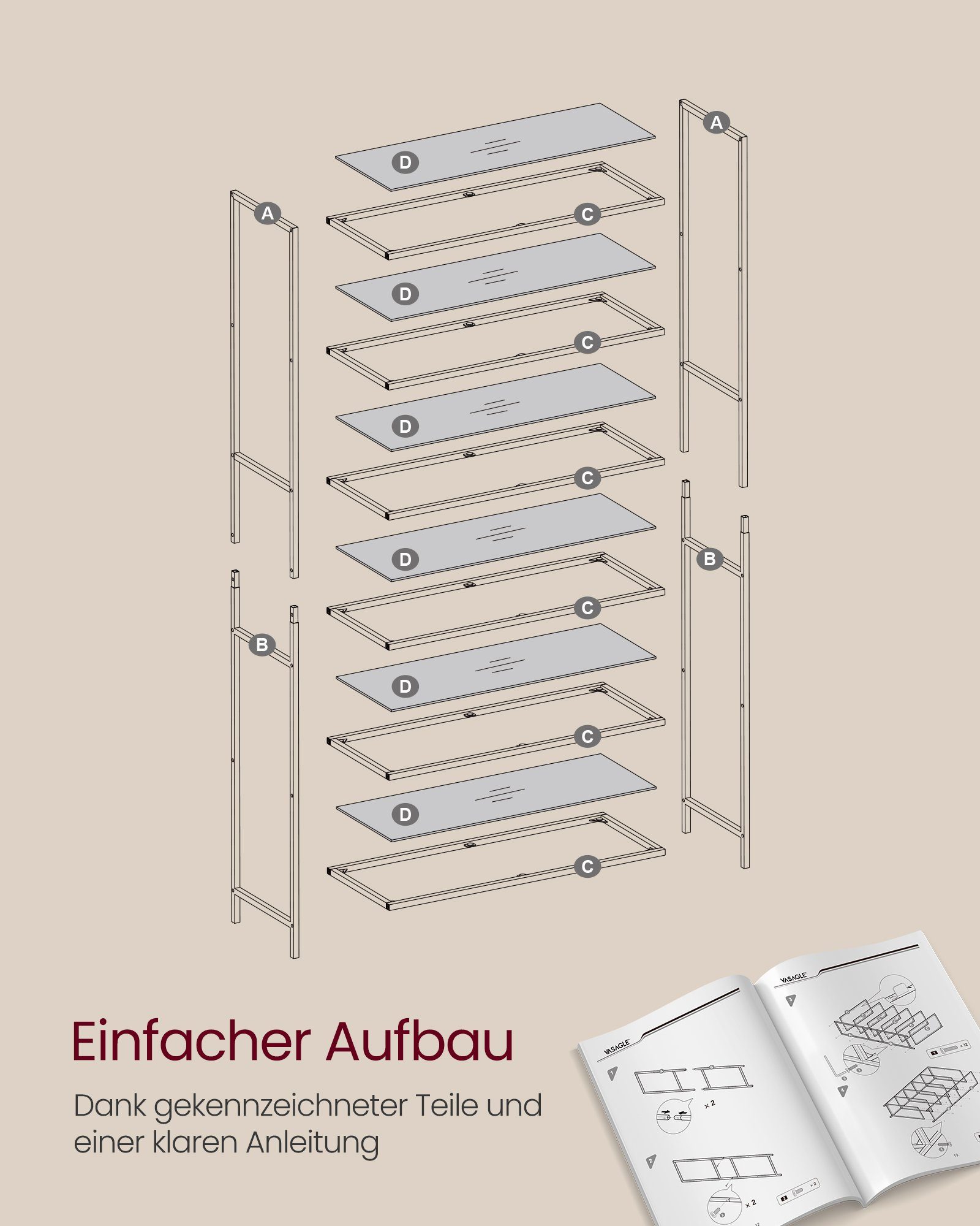VASAGLE Standregal Regal mit 6 Ablagen, Badregal, gehärtetes Glas
