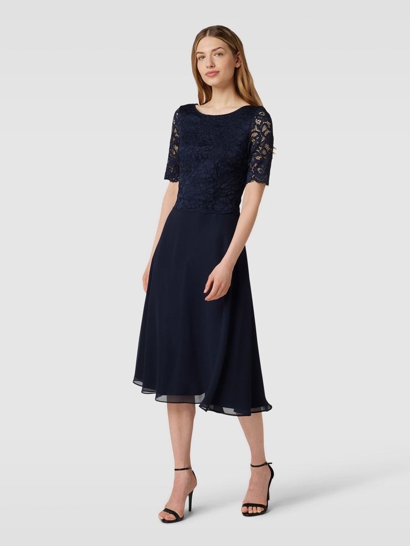 Cocktailkleid mit Spitzenbesatz in marineblau