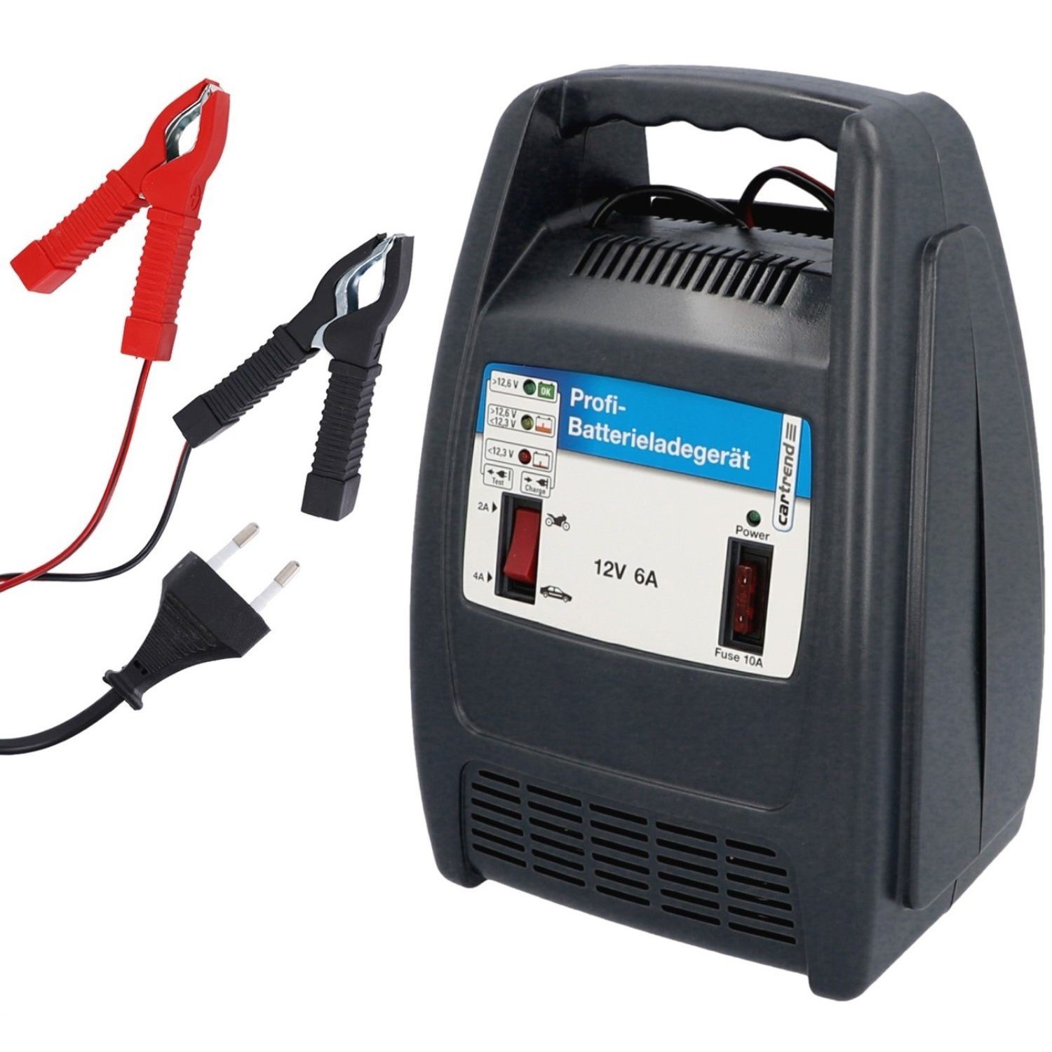 Cartrend Batterie-Ladegerät 12V 6A Anzeige Autobatterie-Ladegerät (Auto PKW Batterie-Lader Akku Erhaltungsladefunktion Saison-Fahrzeuge)