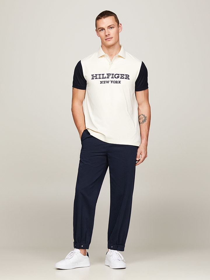 Tommy Hilfiger Poloshirt in Beige/ Dunkelblau günstig kaufen