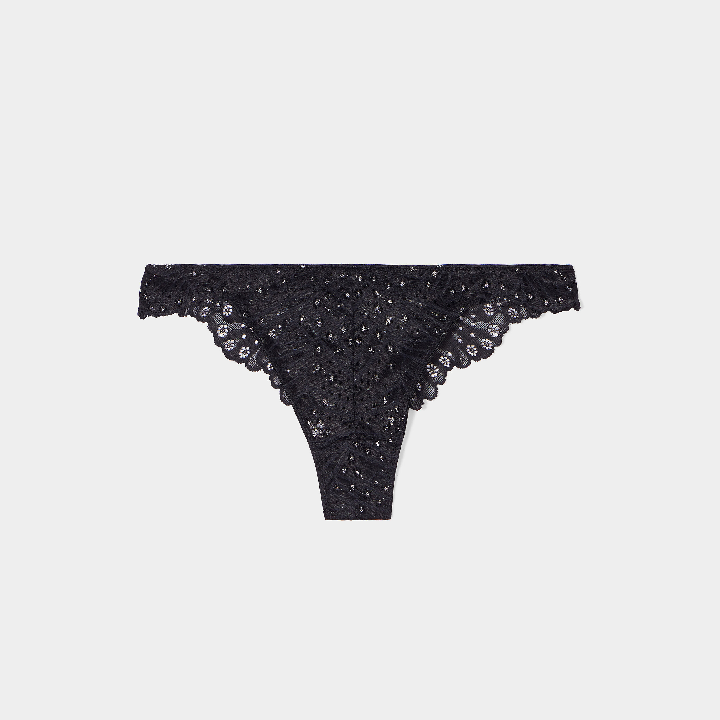 Tanga en dentelle fils métallisés noir femme | La Halle