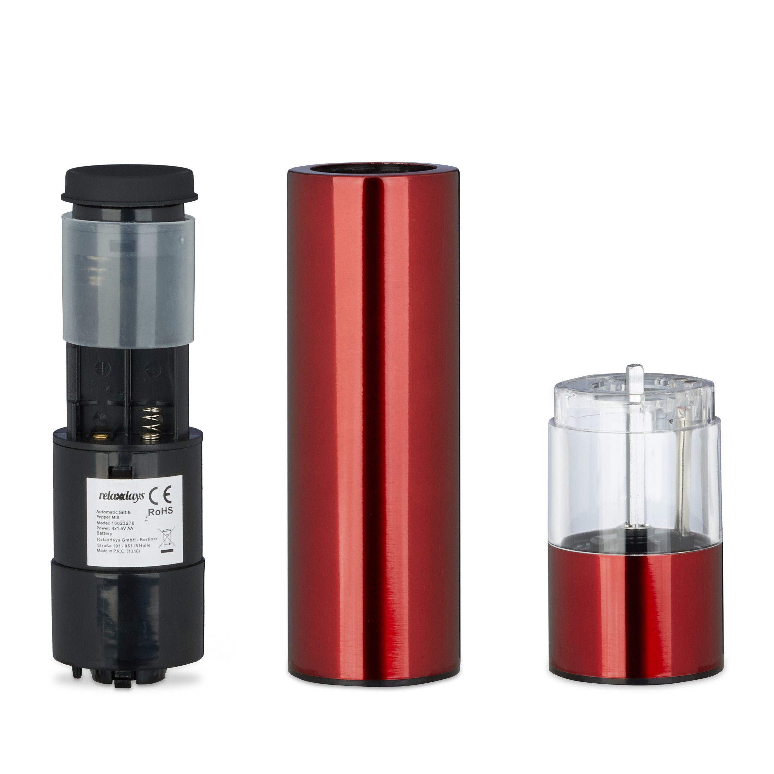 relaxdays Pfeffermühle Elektrische Pfeffermühle 2er Set Rot