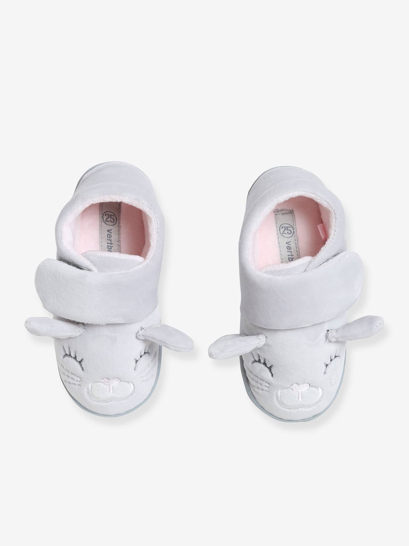 Chaussons esprit peluche bébé fille gris