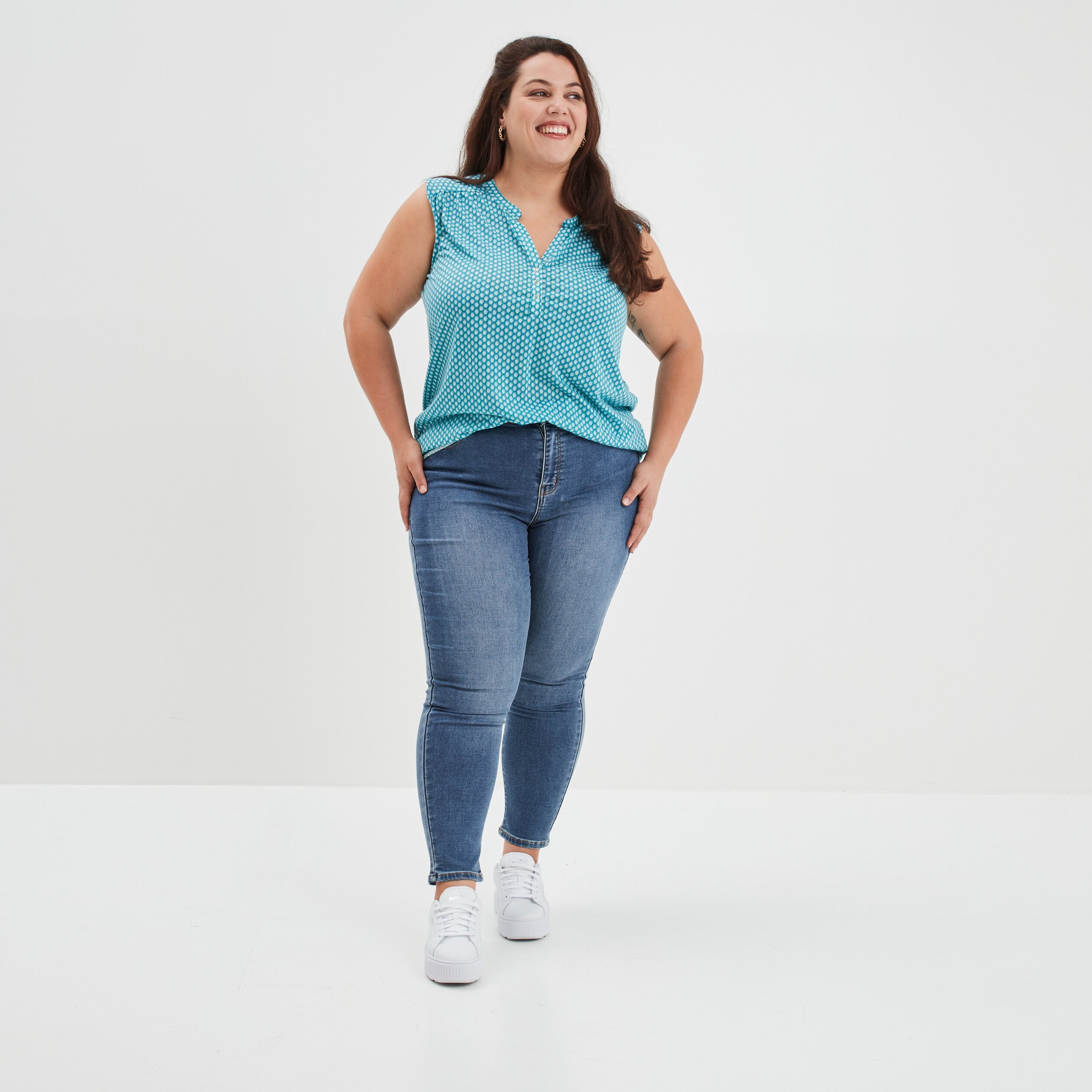 Jeans slim taille haute 7 8ème denim stone femme grande taille | La Halle