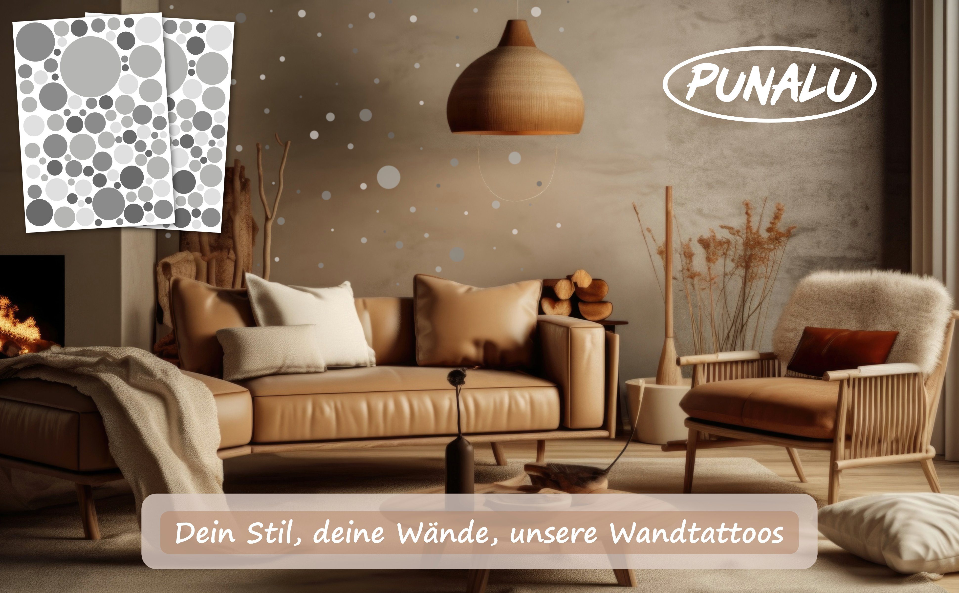 PUNALU Wandtattoo Kreis Set 176 Stück Wandtattoo für Babyzimmer Kinderzimmer Aufkleber, selbstklebend, rückstandslos abziehbar