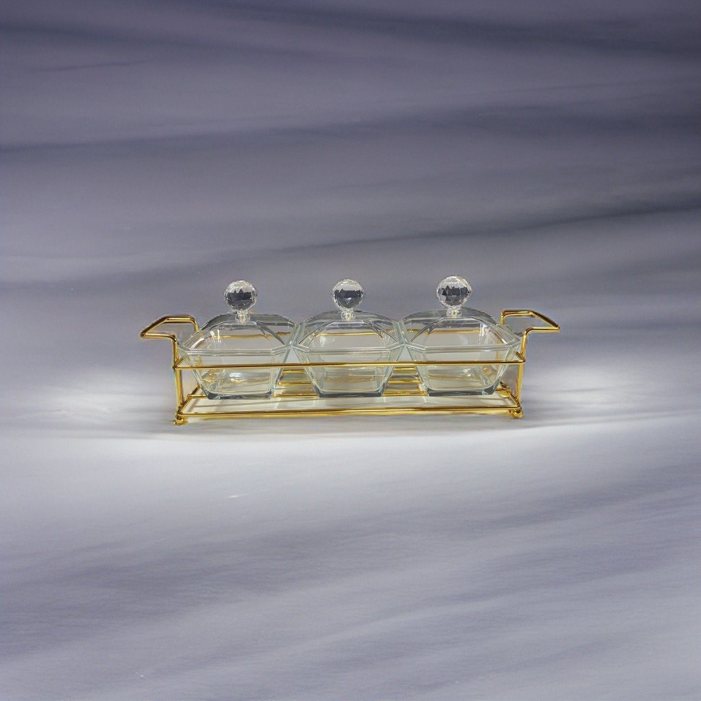 VADI HOME Frühstücks-Set The Best Sunumluk servierschalen (7-tlg), Metall Gestell Goldfarbig, Schüssel aus Glas, Deckel aus Plastik