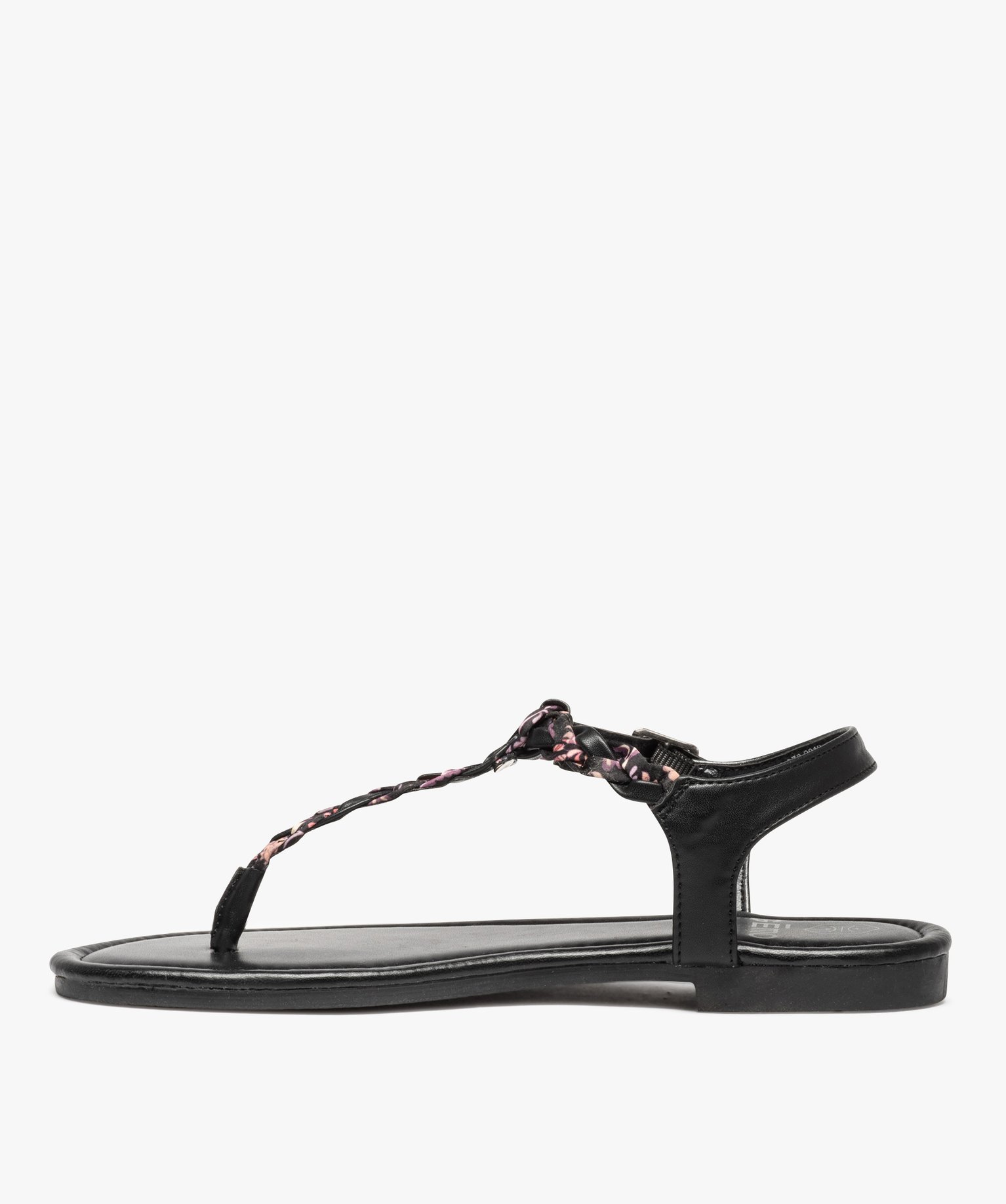 Sandales femme à talon plat et entre-doigts tressé noir | GEMO