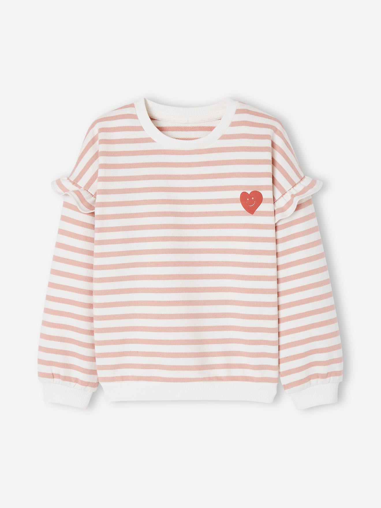 Vertbaudet Mädchen Ringel-Sweatshirt, Volantärmel Oeko-Tex - altrosa