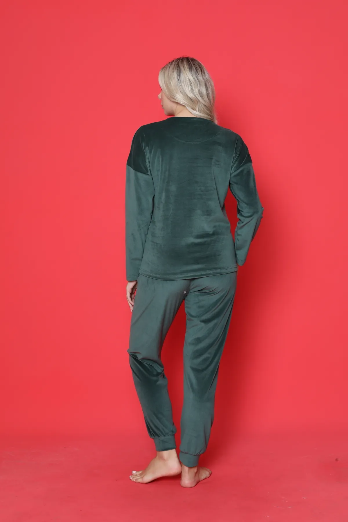 AHENGİM  Pyjama-Set für Jugendliche, französischer Samt, Amore, bedruckt, mit Spatenmanschette, Winter, saisonal, W20432250