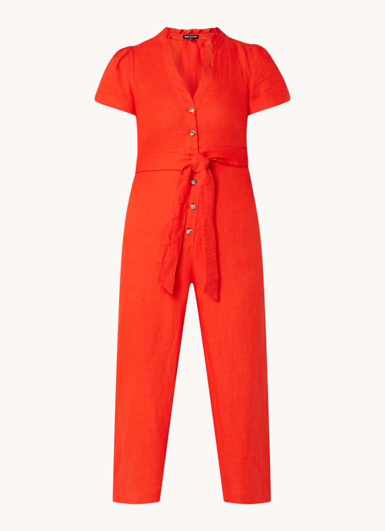 Whistles  Straight fit cropped jumpsuit van linnen met strikceintuur