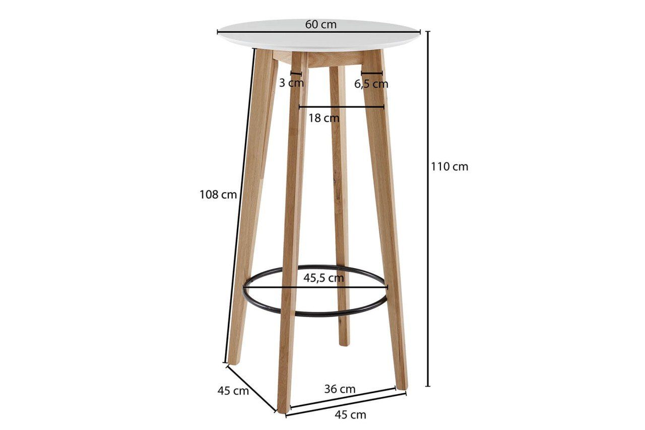 tinkaro Stehtisch KORDULA Holz Küchentisch Weiß