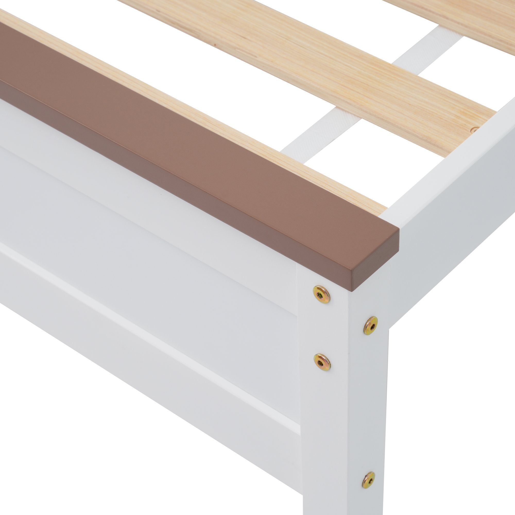 Flieks Massivholzbett, Einzelbett Kiefernholzbett mit Kopfteil und Lattenrost 90x200cm