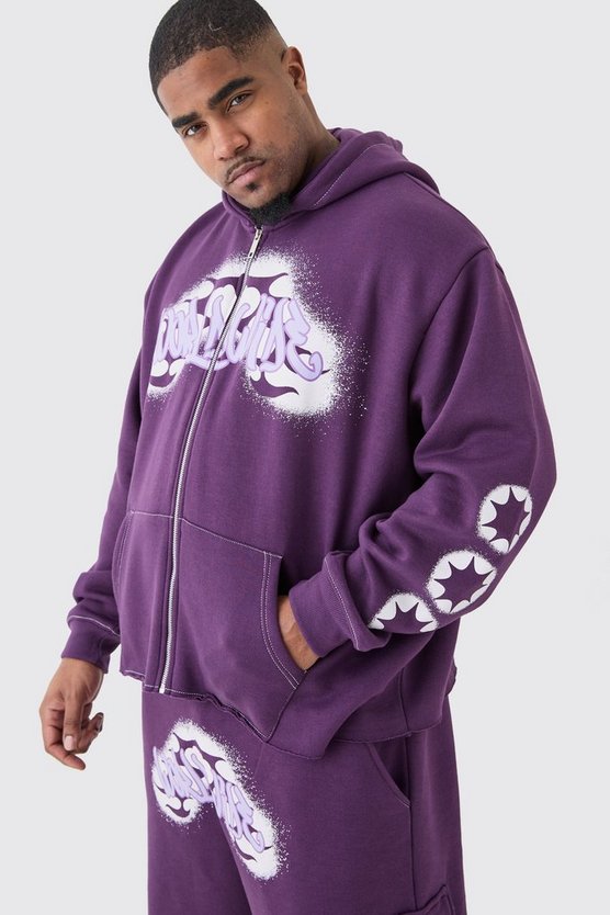 Plus kastiger Cargo-Trainingsanzug mit Worldwide Graffiti Print