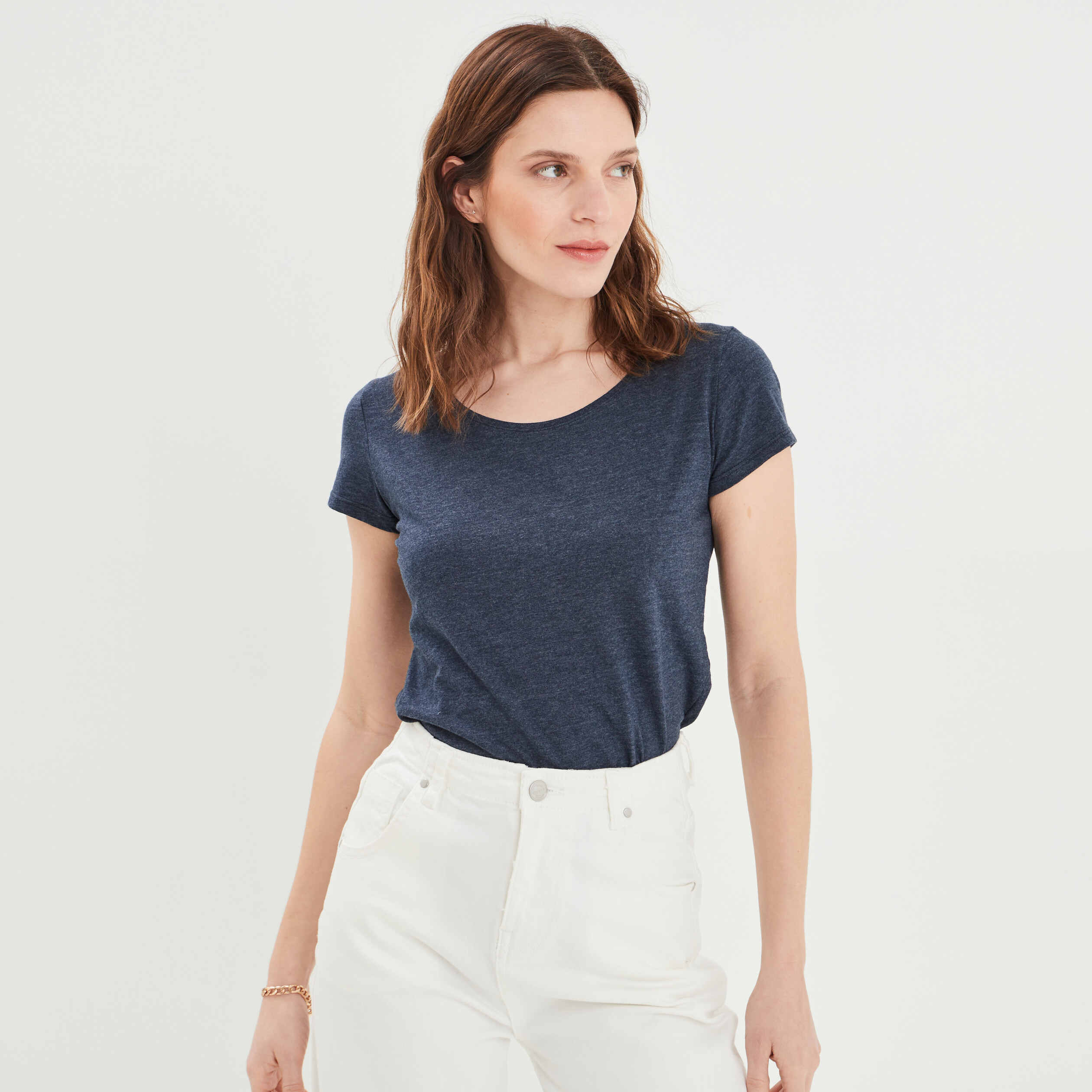 T-shirt manches courtes col rond bleu marine femme | La Halle