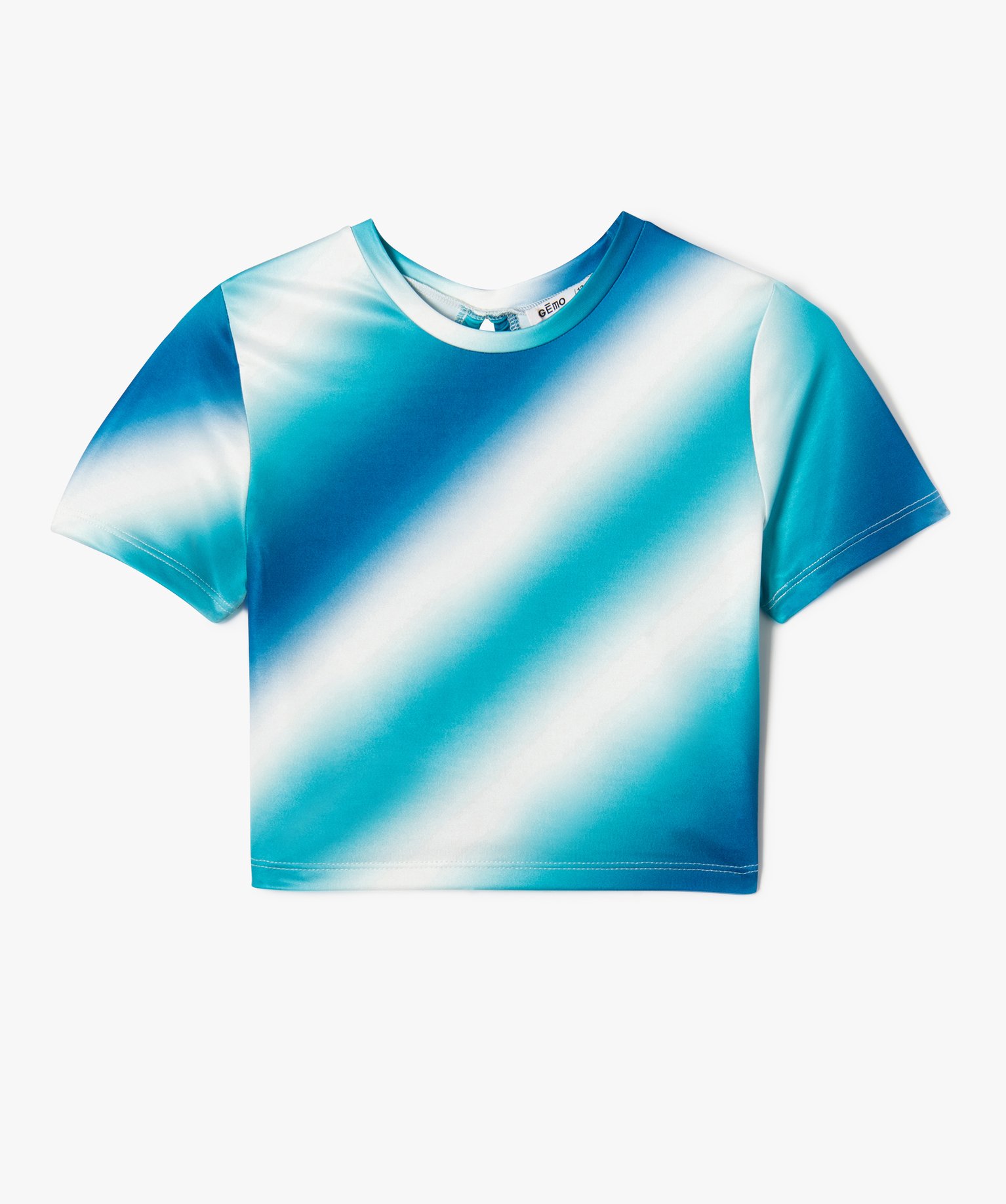 Tee-shirt manches courtes coupe crop top et dos nu fille bleu | GEMO